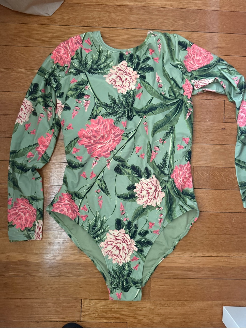 Agua Bendita Sage Green One-Piece Swimsuit with Pink Floral Print